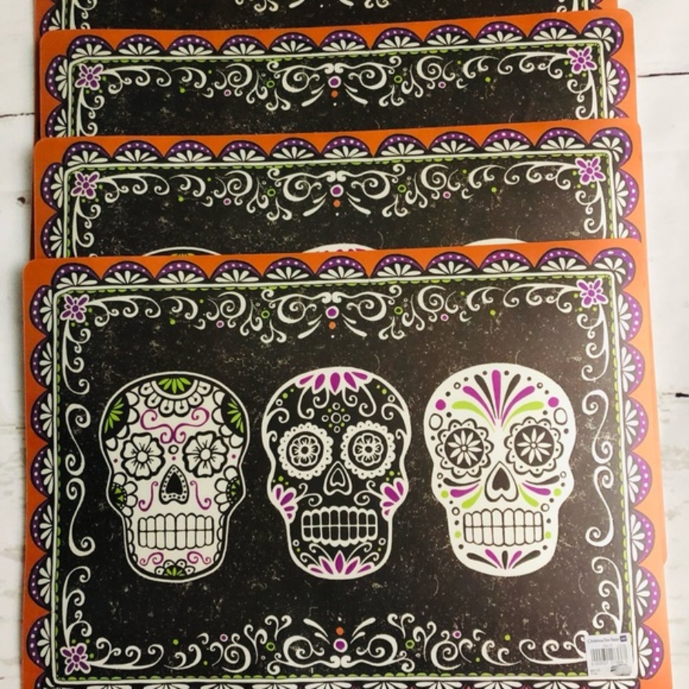 Sugar skulls Vinyl Placemats Set of 4, Halloween Day Of The Dead